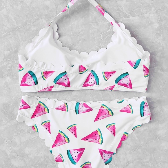 Scalloped Trim Watermelon Print Bikini - Picture 3 of 5